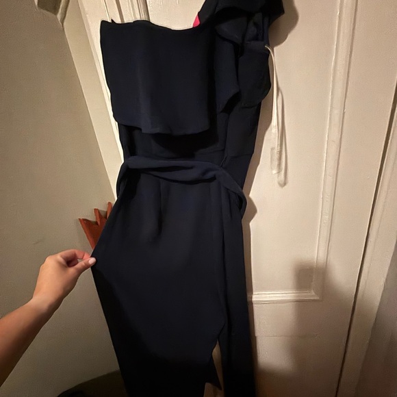 Elegant Navy One-Shoulder Jumpsuit - Picture 7 of 10